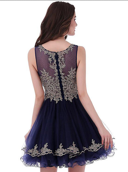 Dark Navy Homecoming Dresses,Tulle Sweet 16 Dress,Short Homecoming Dress,HC00104
