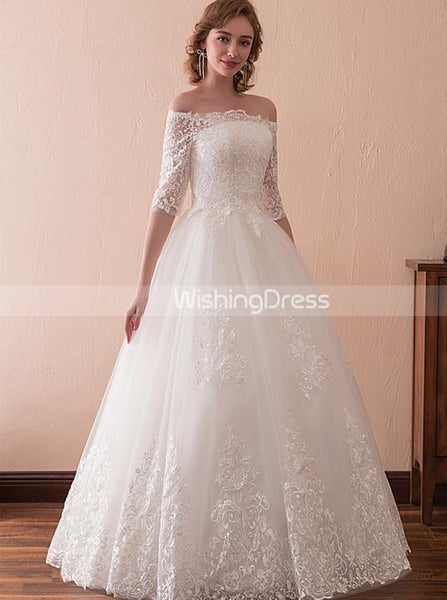 Floor Length Bridal Gown,Off the Shoulder Wedding Dress,Ball Gown Wedding Dress,WD00232