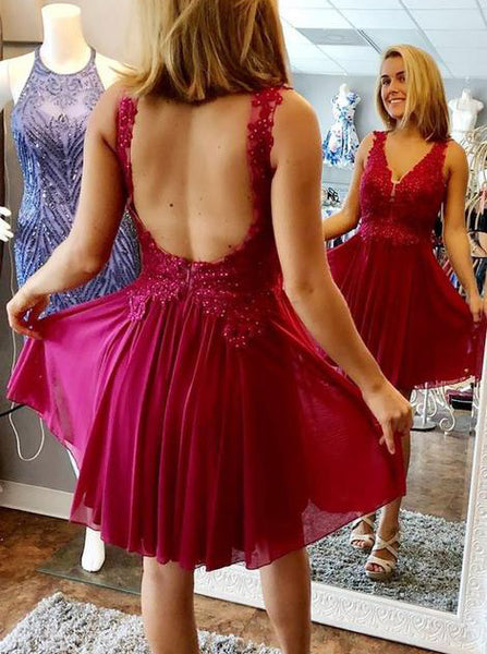 Chiffon Cocktail Dresses,Open Back Cocktail Dress,Short Homecoming Dress,CD00043