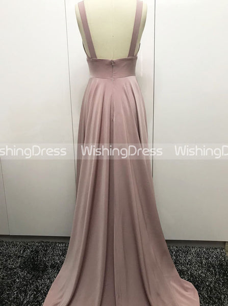 Gold Bridesmaid Dress,Bridesmaid Dress with Slit,Full Length Bridesmaid Dress,BD00087