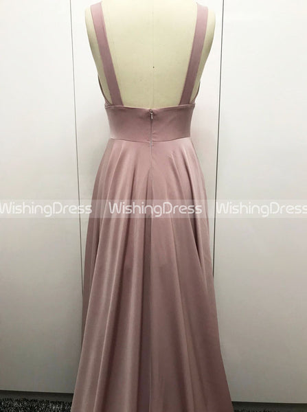 Gold Bridesmaid Dress,Bridesmaid Dress with Slit,Full Length Bridesmaid Dress,BD00087