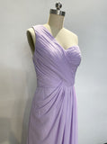 One Shoulder Ruched Bridesmaid Dress,Chiffon Long Bridesmaid Dress with Slit,BD00122