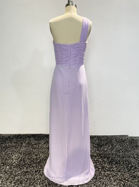 One Shoulder Ruched Bridesmaid Dress,Chiffon Long Bridesmaid Dress with Slit,BD00122