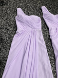 One Shoulder Ruched Bridesmaid Dress,Chiffon Long Bridesmaid Dress with Slit,BD00122