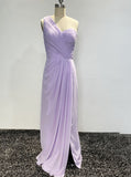 One Shoulder Ruched Bridesmaid Dress,Chiffon Long Bridesmaid Dress with Slit,BD00122