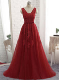 Burgundy Bridesmaid Dress,Tulle Bridesmaid Dress Aline,Lace Bridesmaid Dress,BD00197