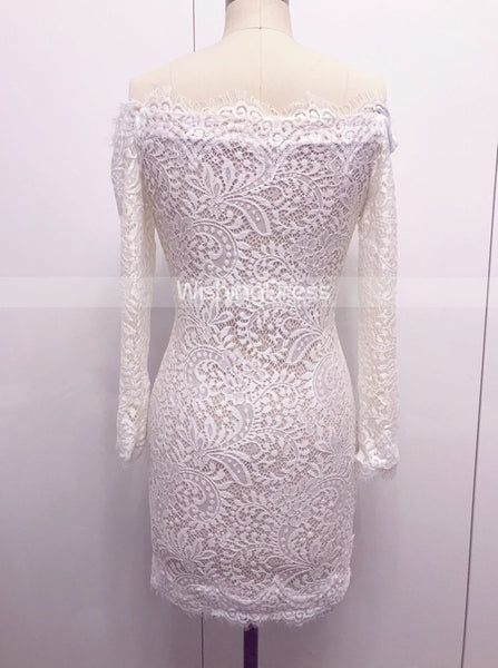 White Cocktail Dresses,Cocktail Dress with Sleeves,Lace Cocktail Dress,Short Cocktail Dress,CD00048
