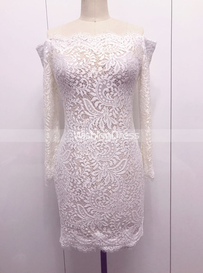 White Cocktail Dresses,Cocktail Dress with Sleeves,Lace Cocktail Dress