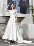 Classic Wedding Dress with Sleeves,A-line High Low Bridal Dress,WD00487