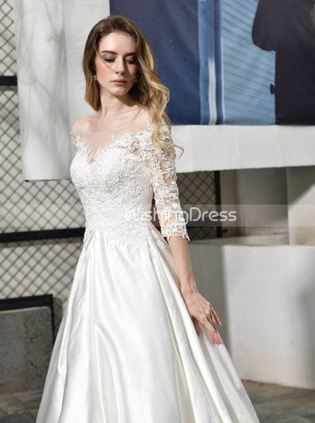 Classic Wedding Dress with Sleeves,A-line High Low Bridal Dress,WD00487