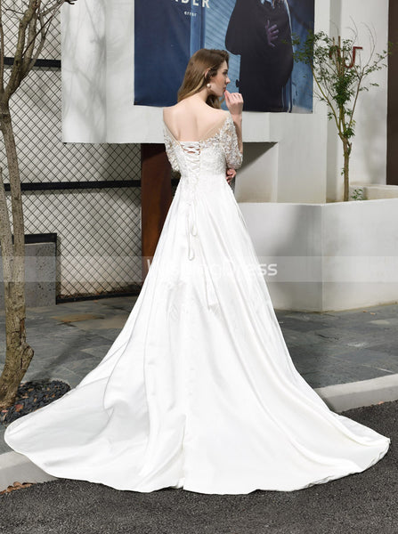 Classic Wedding Dress with Sleeves,A-line High Low Bridal Dress,WD00487