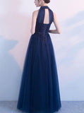 Dark Navy Bridesmaid Dress,Tulle Bridesmaid Dress,Long Bridesmaid Dress,BD00191