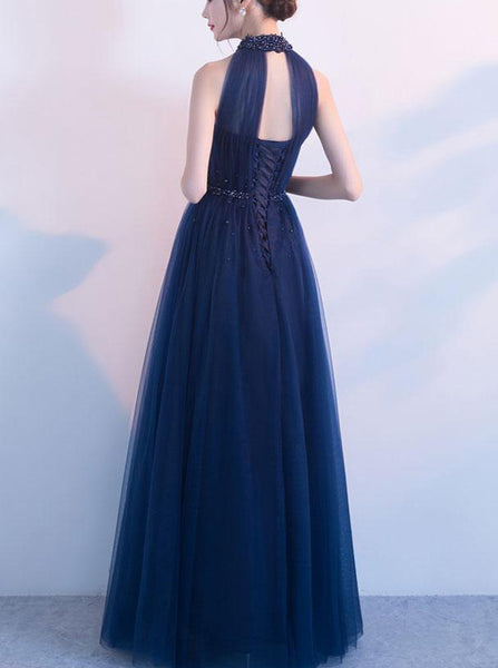 Dark Navy Bridesmaid Dress,Tulle Bridesmaid Dress,Long Bridesmaid Dress,BD00191