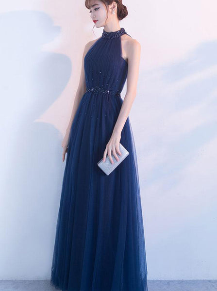 Dark Navy Bridesmaid Dress,Tulle Bridesmaid Dress,Long Bridesmaid Dress,BD00191