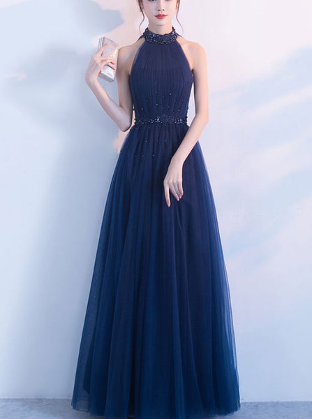 Dark Navy Bridesmaid Dress,Tulle Bridesmaid Dress,Long Bridesmaid Dress,BD00191