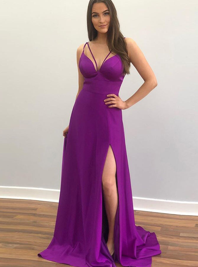 Long Dress with Slit,Simple Prom Dress,H