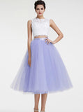 Two Piece Homecoming Dresses,Tulle Knee Length Prom Dresses,CD00007