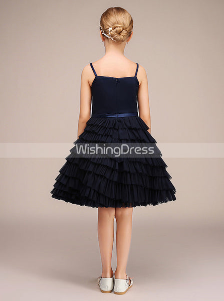 Dark Navy Junior Bridesmaid Dresses,Tulle Ruffled Junior Bridesmaid Dress,JB00032