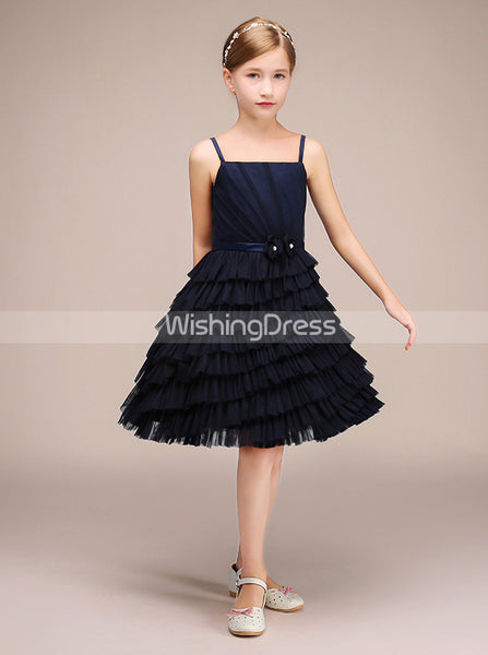 Dark Navy Junior Bridesmaid Dresses,Tulle Ruffled Junior Bridesmaid Dress,JB00032