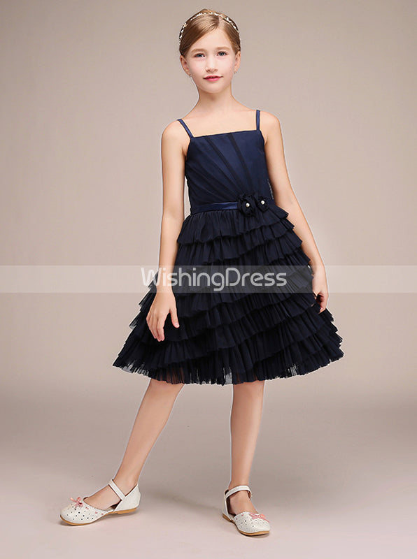 navy blue dresses for junior bridesmaids JJ's House A-line Scoop Floor-Length Chiffon Junior Bridesmaid Dress 2026 With Rhinestone