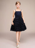 Dark Navy Junior Bridesmaid Dresses,Tulle Ruffled Junior Bridesmaid Dress,JB00032
