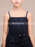Dark Navy Junior Bridesmaid Dresses,Tulle Ruffled Junior Bridesmaid Dress,JB00032