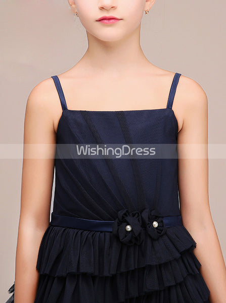 Dark Navy Junior Bridesmaid Dresses,Tulle Ruffled Junior Bridesmaid Dress,JB00032
