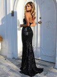 Black Mermaid Sequined Evening Dress,Strapless Glitter Prom Dress,PD00485