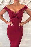 Burgundy Mermaid Off the Shoulder Bridesmaid Dress,Simple Prom Dress,PD00487