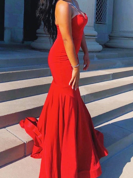Red Mermaid Sweetheart Neckline Evening Dress,Long Simple Prom Dress,PD00495