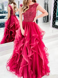 Burgundy Prom Dress with Lace Up,Flounce Skirt Long Party Dress,PD00500