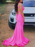 Fitted Hot Pink Prom Dress,Open Back Evening Dress,PD00506