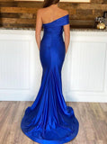 Royal Blue Sheath Evening Dress,Off-the-Shoulder Prom Dress with Slit,PD00509