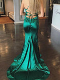 Silk Like Satin Lace-Up Back Dress,Fitted Prom Dress,PD00510