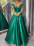 Emerald Formal Gown,Off the Shoulder Princess Satin Prom Gown,PD00513