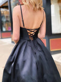 Black A-line Formal Gown,Sweetheart Neckline Lace Up Long Prom Dress,PD00514