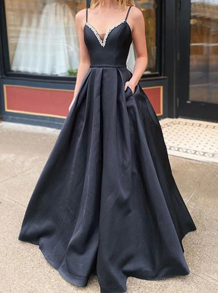 Black A-line Formal Gown,Sweetheart Neckline Lace Up Long Prom Dress,PD00514