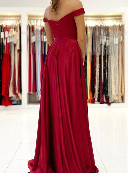 Off the Shoulder Soft Satin Prom Dress,Long Bridesmaid Dress with Slit,PD00516