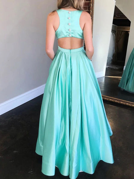 Mint Green A-line Prom Dress with Pockets,Floor Length Cutout Prom Dress,PD00520