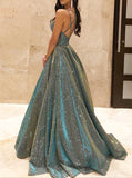 Strappy Back Formal Dress,A-line Glitter Prom Dress,PD00522