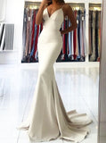 White Mermaid Prom Dress,Spaghetti Straps Evening Dress,PD00529