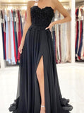 Black Chiffon Formal Dresses,Sweetheart A-line Prom Dress,PD00530