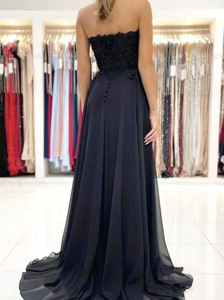 Black Chiffon Formal Dresses,Sweetheart A-line Prom Dress,PD00530