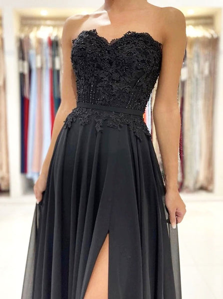 Black Chiffon Formal Dresses,Sweetheart A-line Prom Dress,PD00530