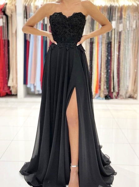 Black Chiffon Formal Dresses,Sweetheart A-line Prom Dress,PD00530