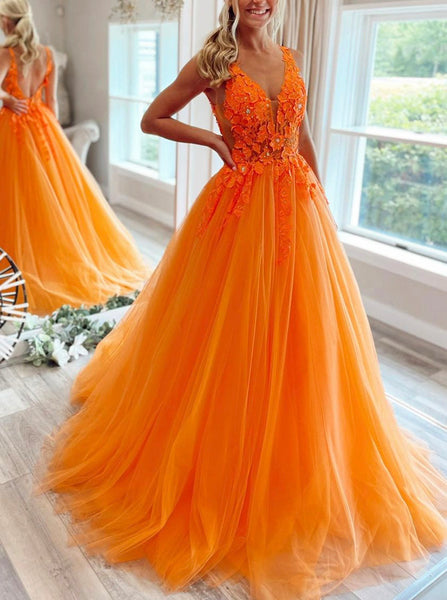 Orange Tulle Prom Dress,Princess Ball Gown Prom Dress,PD00533