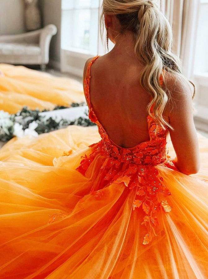 Orange Tulle Prom Dress,Princess Ball Gown Prom Dress,PD00533