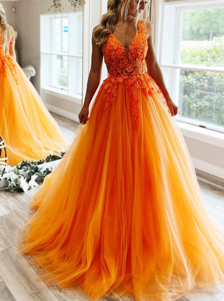 Orange Tulle Prom Dress,Princess Ball Gown Prom Dress,PD00533