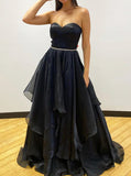 A-line Black Prom Dress,Strapless Sweetheart Neck Formal Gown,PD00544