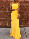 Yellow Jersey Prom Dress,Lace Up Evening Dress,PD00545